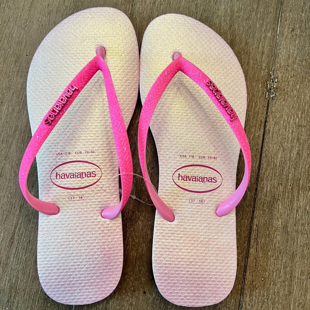Havaianas Women's Slim Pink Iridescent Flip Flop Sandal Size 7/8